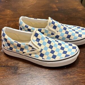 Vans Men’s/Women’s Blue and Cream Checkered Sneakers